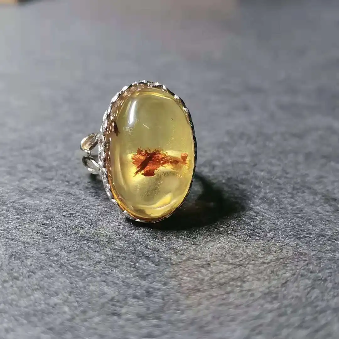 S925 sterling silver real natural amber ring for women men selected good gemstone Each piece is a precious gift from nature uniq