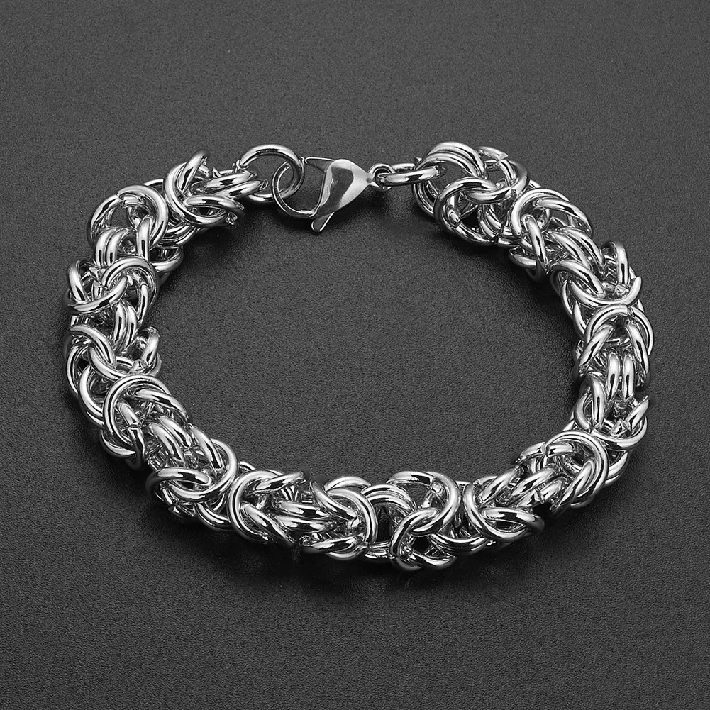 Top Quality 6/8/10mm Silver Color Round Byzantine Chain Huge Heavy Stainless Steel Men Chain Bracelet Link Jewelry Wholesale