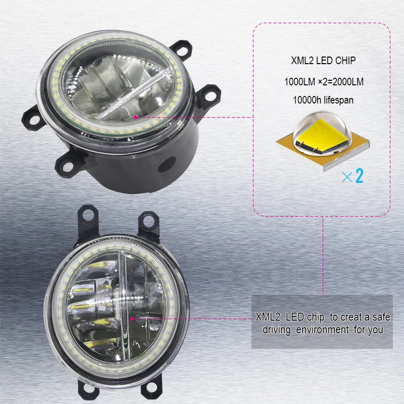 Cawanerl For Toyota Highlander 2008 2009 2010 2011 2012 Car H11 LED Bulb Fog Light + Angel Eye Daytime Running Lamp 4000LM 12V
