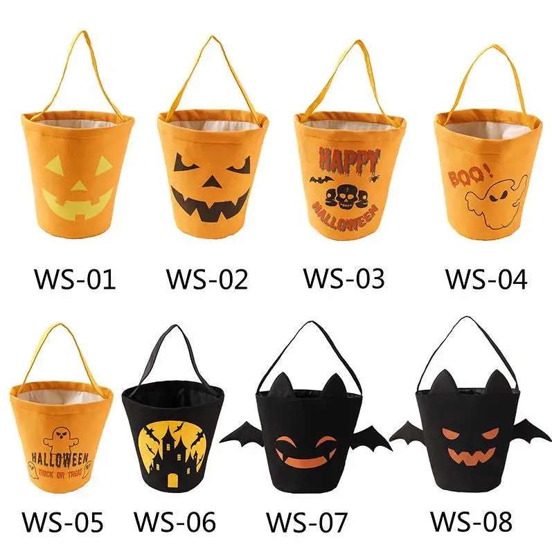 

Halloween Trick or Treat Bag Sack Pumpkin Bat Ghost Gift Wrap Canvas Candy Tote Bucket Reusable Goody Basket Party Decor 10pcs