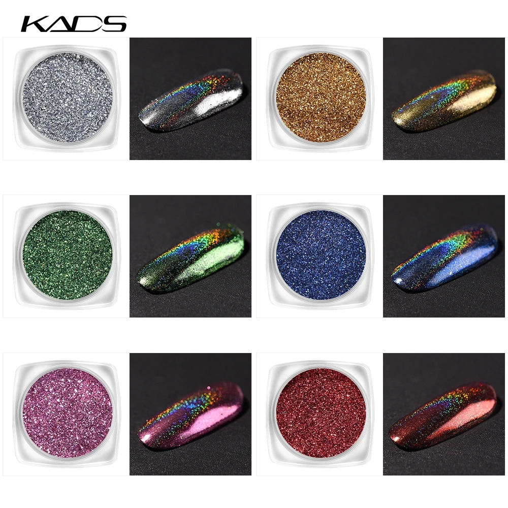 KADS 1pc 0,2g Bunte Laser Pulver Staub 6 Farbe Chrom Maniküre Nail art Glitter Pulver Dekoration Werkzeug Pigment pailletten DIY