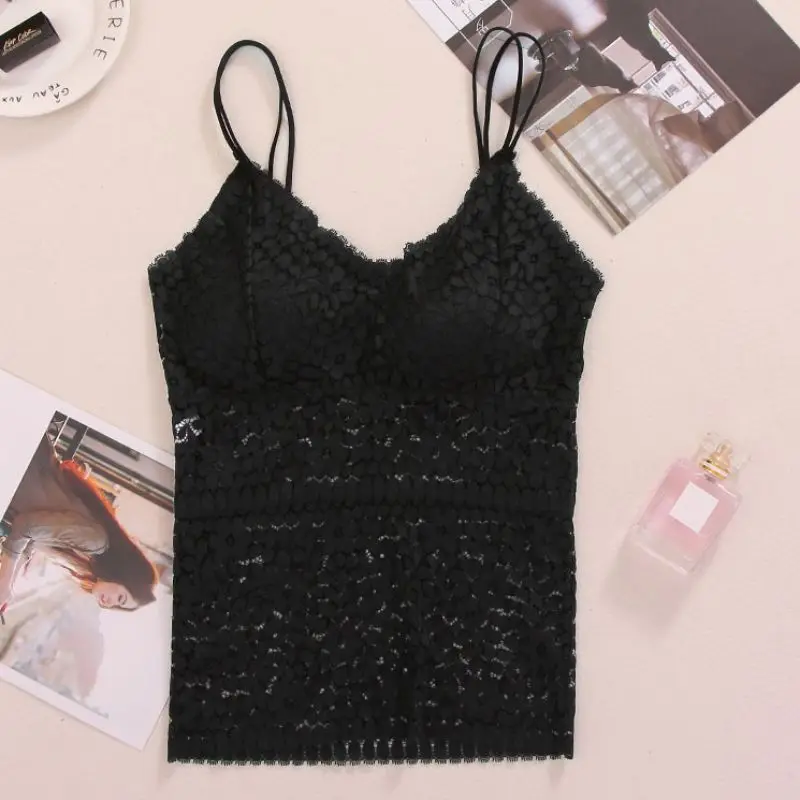 Solid Lace Bra Padded Wire Free Bra Can Be Worn Outside Floral Openwork Non-adjusted Straps Vest One Size Bras Hot Hot