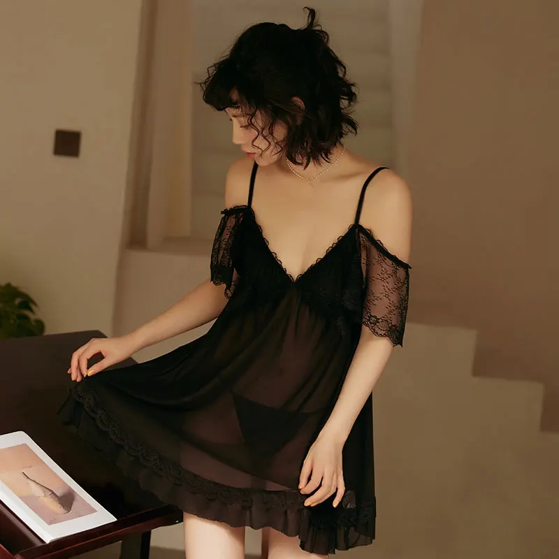 Sexy Mousse Palace Style Sling Bud Silk Gauze Thin Large Size Perspective Sexy Lingerie Young Girl Nightdress Nightgown Suit