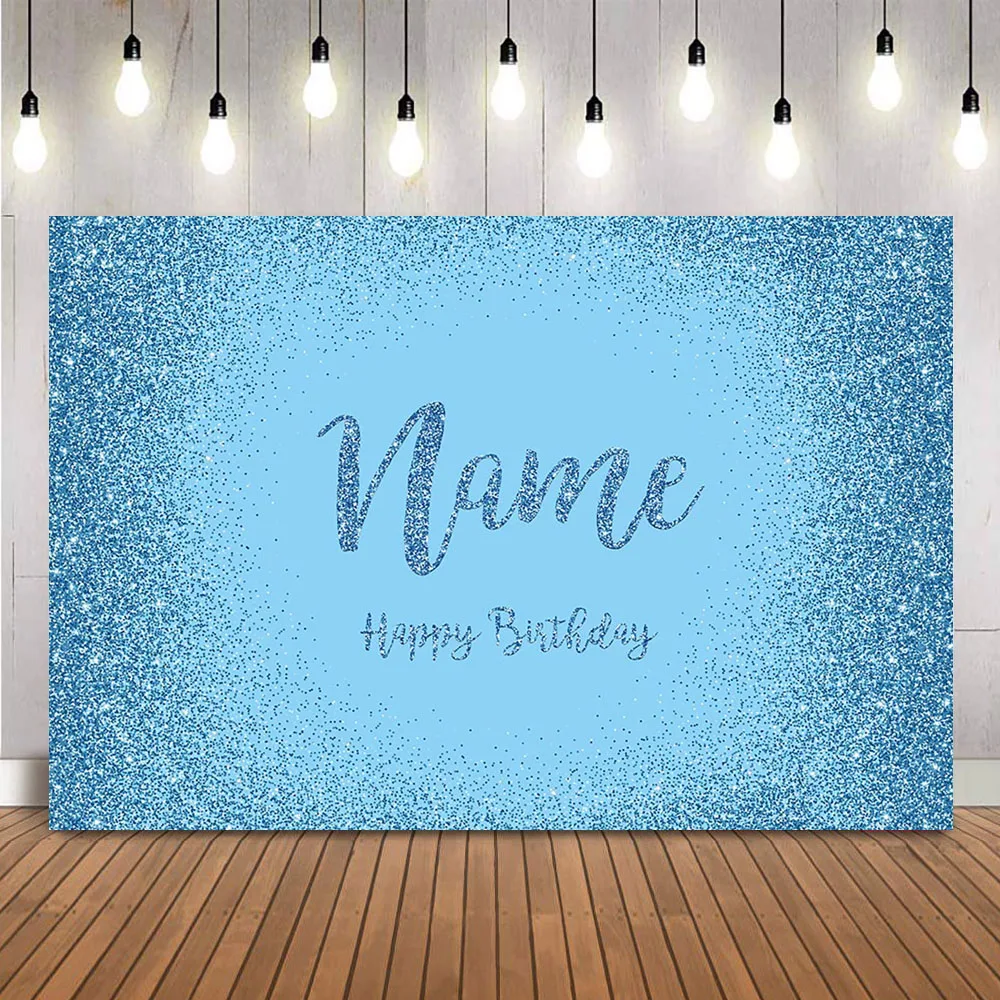 Blue Birthday Customize Background Sliver glitter photo booth background happy birthday party decoration Backdrop photocall