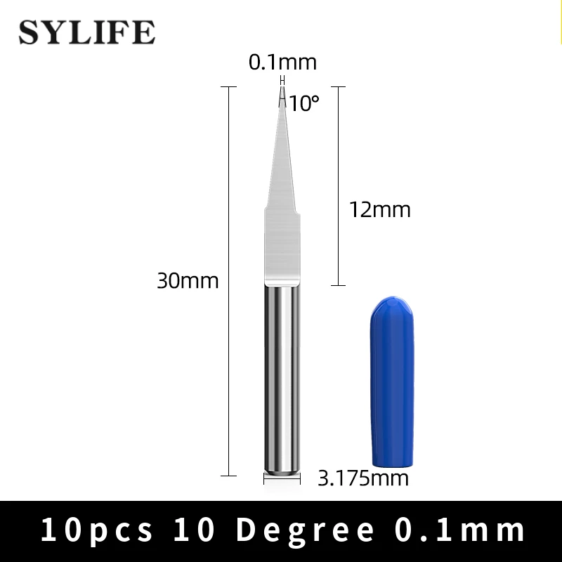 

10pcs Durable 10 Degree 0.1mmCarbide Engraving Bits CNC Router Tool