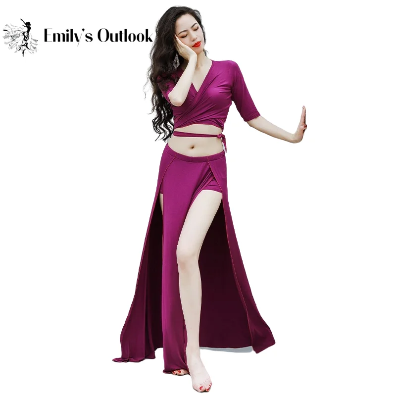 

Professional Belly Dancing Costume Women 2 Piece Modal Practice Long Skirt Oriental Team Dance Outfit Red Wholesale