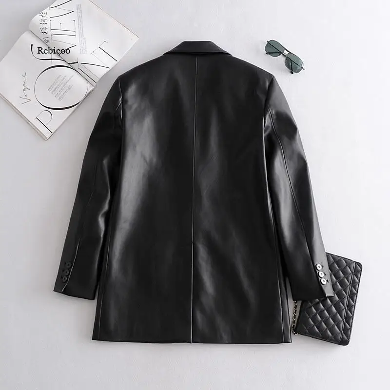 Long PU Faux Leather Blazers Women Leather Jacket Coat Brand New Women's Jackets Outerwear Ladies Coats Female Leather Suit