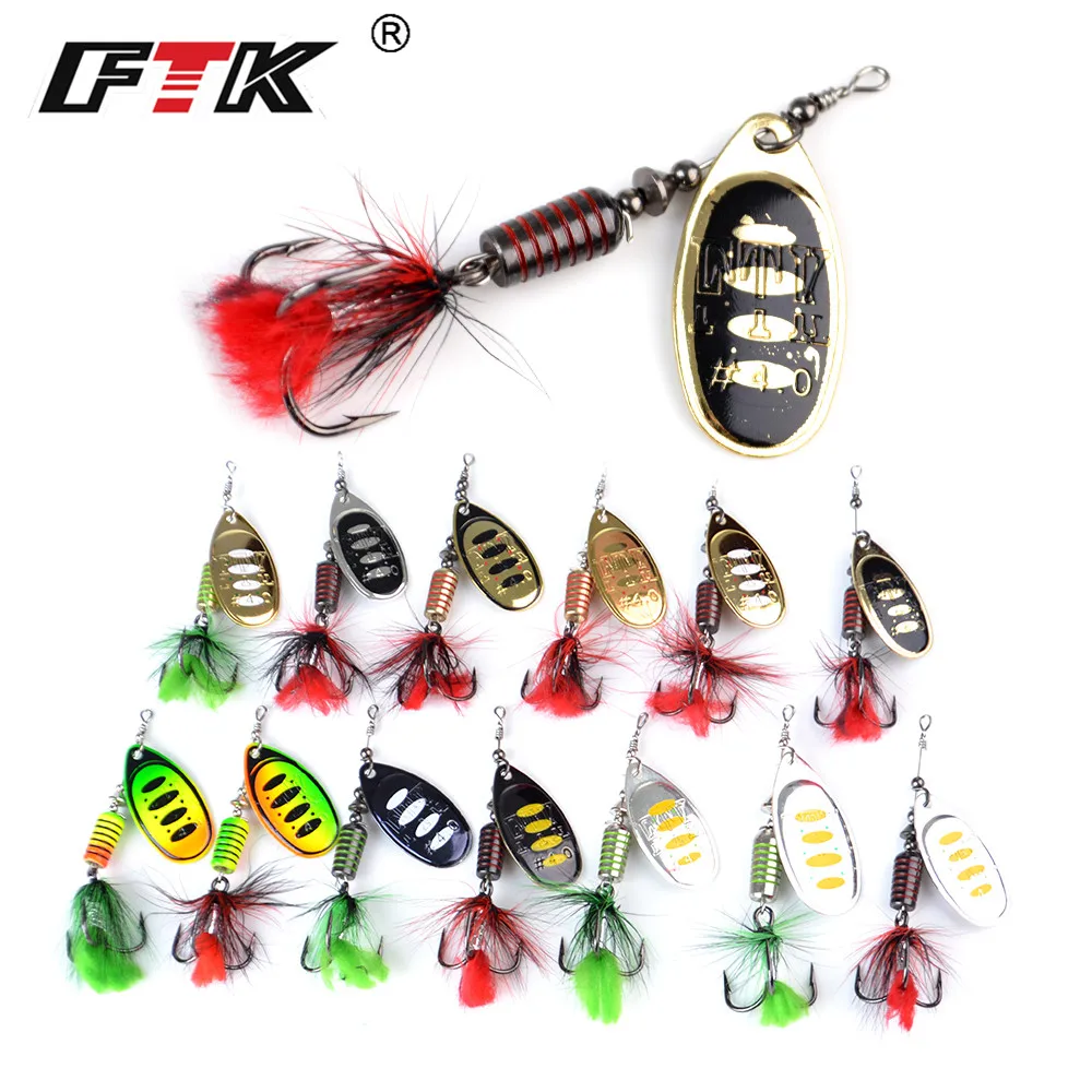 FTK Fishing Lure Spinner Lure Metal Jig Spinner Bait 7.5g 12g 17.5g Spinnerbait Pike Lure Hard Bait Treble Hooks With Feather