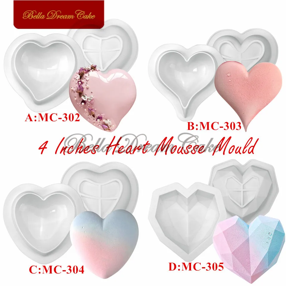 4in Heart Shape łamliwe czekoladowe formy silikonowe kreatywne foremka do musu DIY mydło wyrabiane ręcznie formy do dekorowania ciast narzędzia do pieczenia