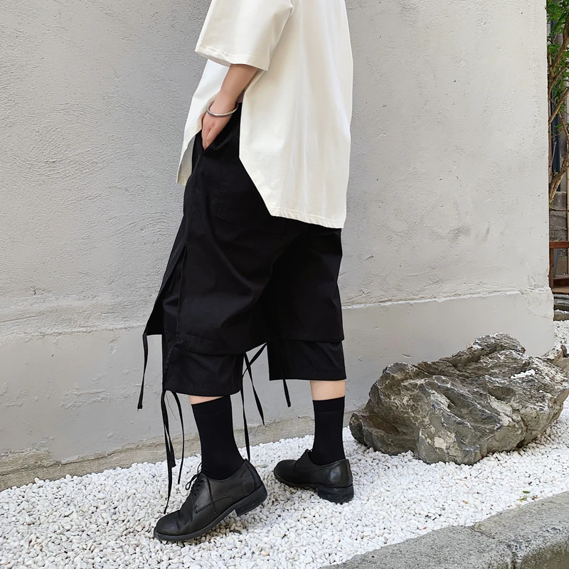 Loose Capri Pants Japanese style dark mountain retro Fake Wide Leg casual pants Japanese style shorts this two-piece summer