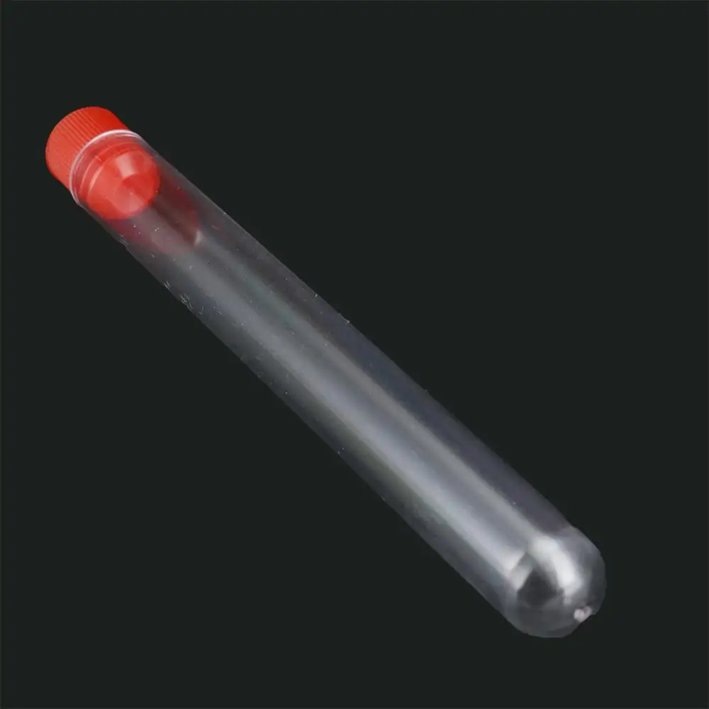 Disposable 12x100mm Plastic Transparent Test Tubes Rimless With Caps School Chemistry Equipment Laboratory Supplies 10 Pcs