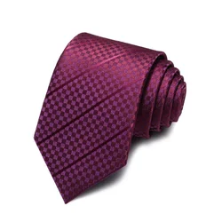 2026 Brand New Fashion High Quality Men‘s 7CM Dark Plaid Wine Red Necktie Wedding Formal Suit Party Neck Tie for Male Gift