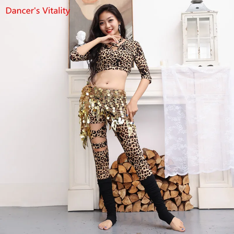 Belly Dance Top Or Pants Round Neck Shirt Long Sleeve Leopard Print Trousers Practice Clothes Female Elegant Performance Clothin