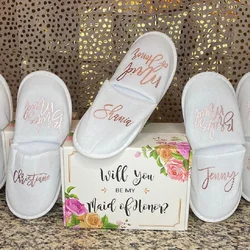 Personalized Wedding Slippers, Custom Bride Slipper Bridesmaid Gift Bachelorette Hen Night Party, Bridal Shower Shoes Decoration