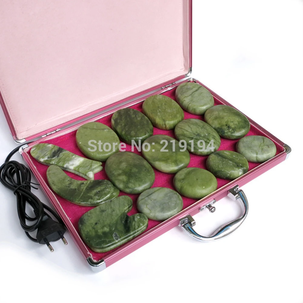 Tontin 18pcs/set green jade body massage hot stone face back massage plate salon SPA with heater box 220V with CE and RoHS