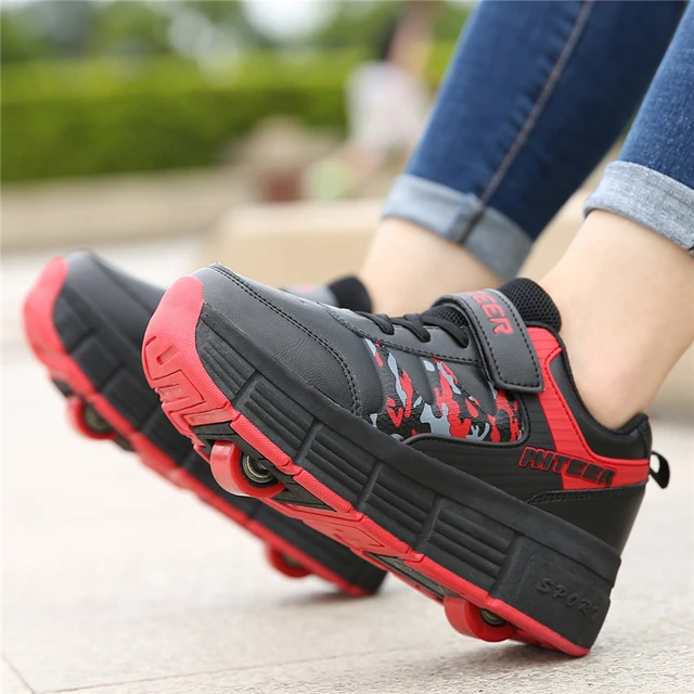 Wheelys Adult Children s Double wheeled Roller Skates Shoes Kids Skate Sneakers Shoes shoelace Wheels Roller shoes