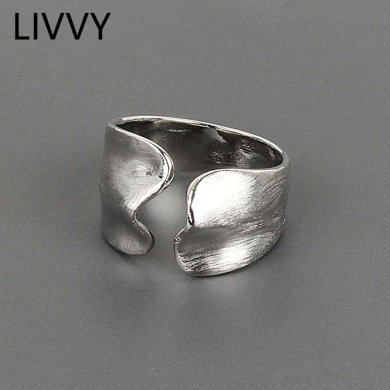 LIVVY Silver Color Irregular Geometric Wave Ring  Simple Trendy Creative Personality Opening Jewelry Gifts