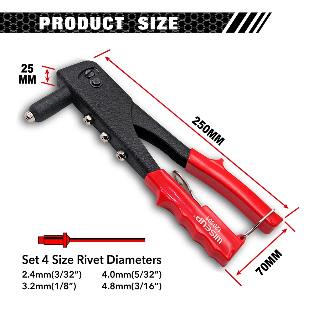 WISEUP-pistola remachadora de mano de doble Mango, herramienta Manual de inserción de tuercas de remache de acero inoxidable para el hogar, pistola de clavos DIY para M2.4, M3.2, M4, M4.8