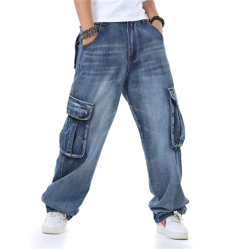 

Jeans For Men Men's Straight Denim Cargo Pants Biker Jeans Men Baggy Loose Blue Jeans With Side Pocket