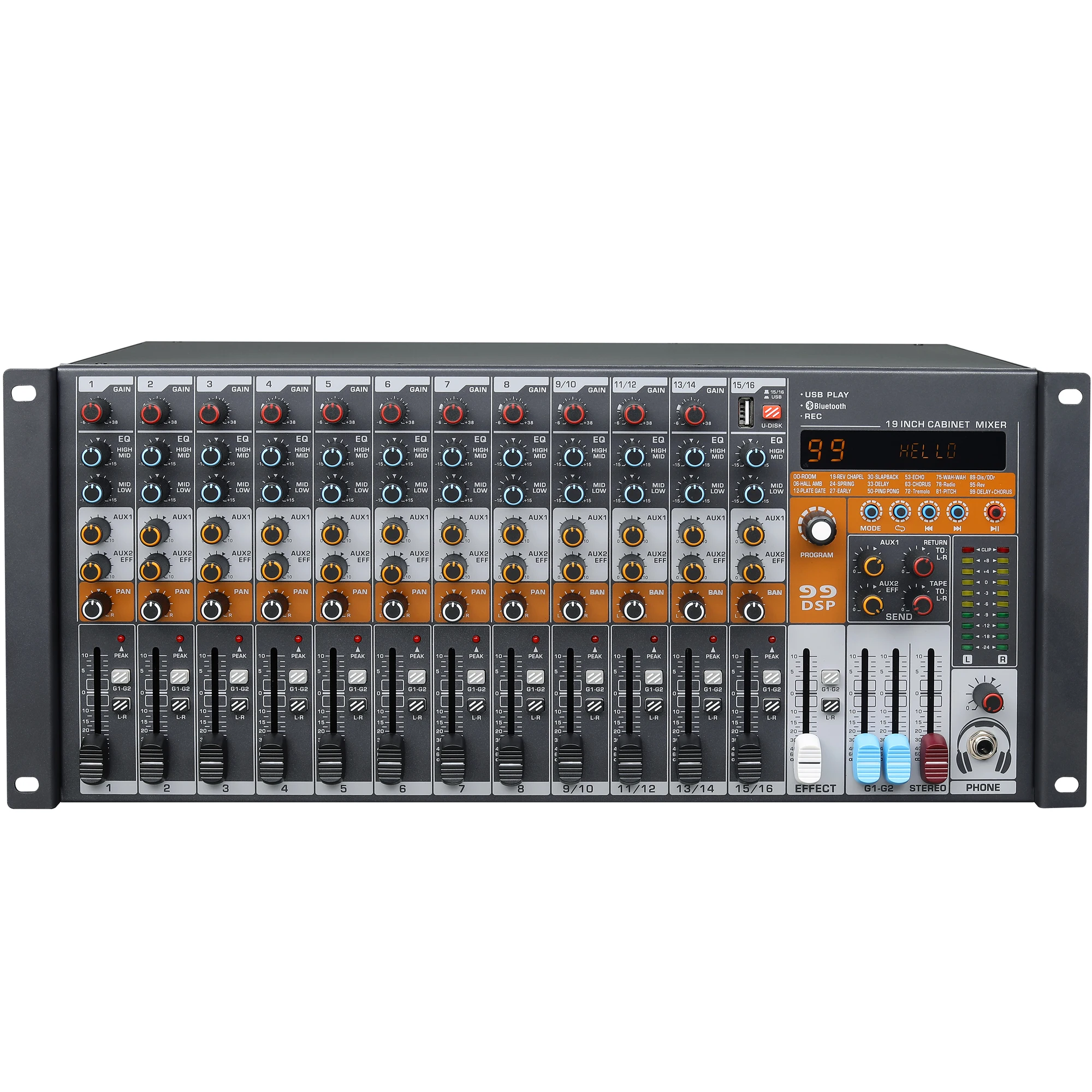 

Professional Audio Mixer Rack Mountable Mixer 12 Channels 16 Channels DJ Mixing Console with Bluth and DSP Effetor