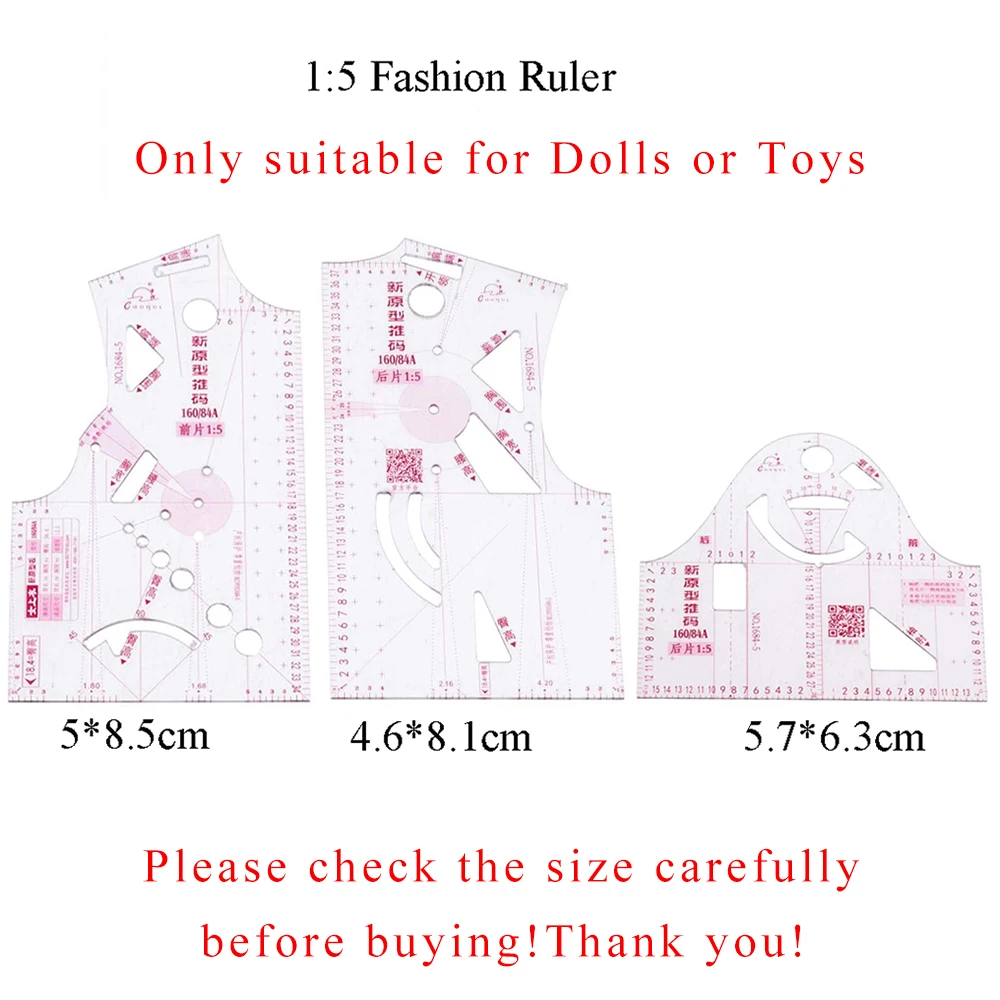 1:5 Small Garment Doll Toys Clothing Ruler Templates Design Ruler Plastic Pattern Making Measuring Ruler Tailor Sewing Tools