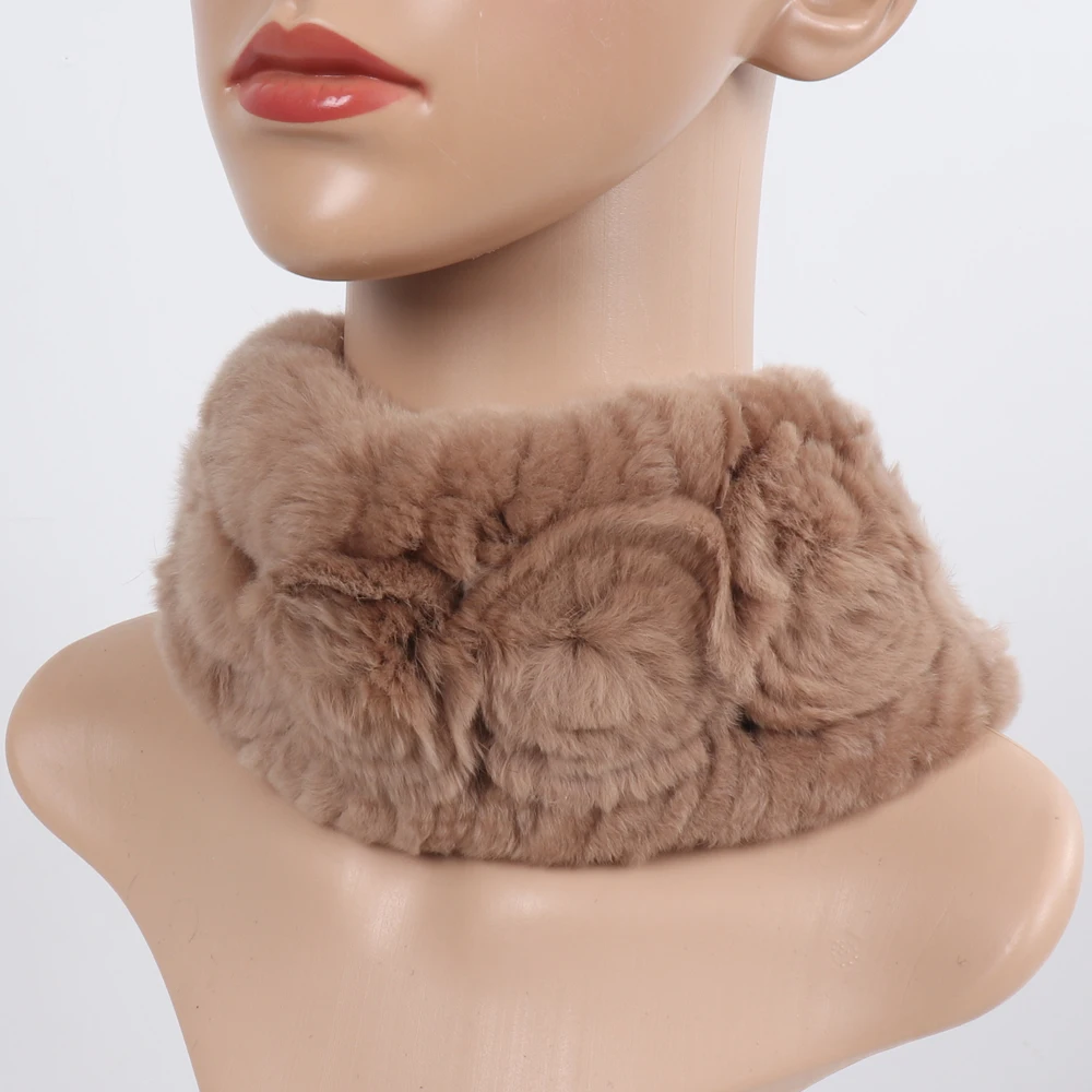 Damen Elastischer Blumen-Schal aus echtem Rex-Kaninchenfell, Natürlich Warmer Rex-Kaninchenfell-Stirnband, Damen Winter Echt-Rex-Kaninchenfell-Schals – Detail 28