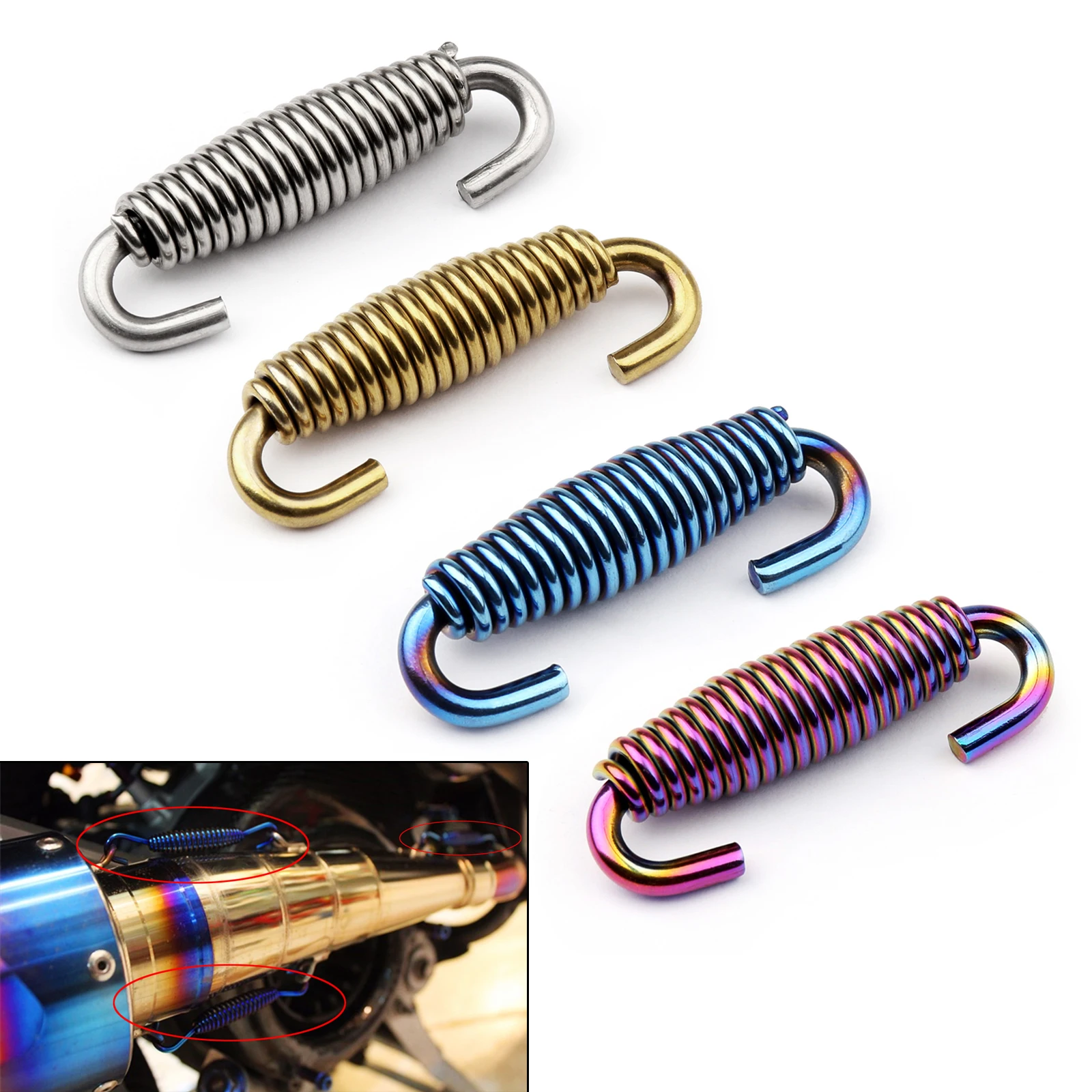 Artudatech Stainless Steel Spring Scooter Universal Motorcycle Exhaust Pipe Muffler Springs Hooks Exhaust Short Spring Parts