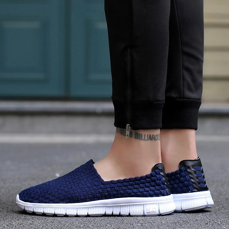 Men Sneakers Summer Shoes Casual Flats Breathable Woven Loafers Slip On Handmade 2020 Fashion Valentine Footwear Size 35-44