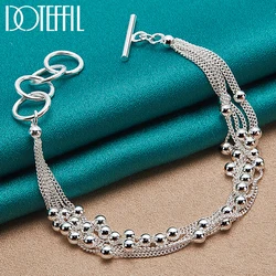 DOTEFFIL 925 Sterling Silver 18K Gold Smooth Beads Multi-Chain Bracelet For Women Charm Fashion Party Wedding Engagement Jewelry