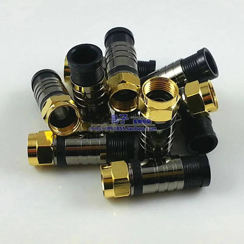 4 pcs High-quality gold-plated all-copper inch extruded F head 75-5/RG6/four shielded wire, waterproof and does not fall off