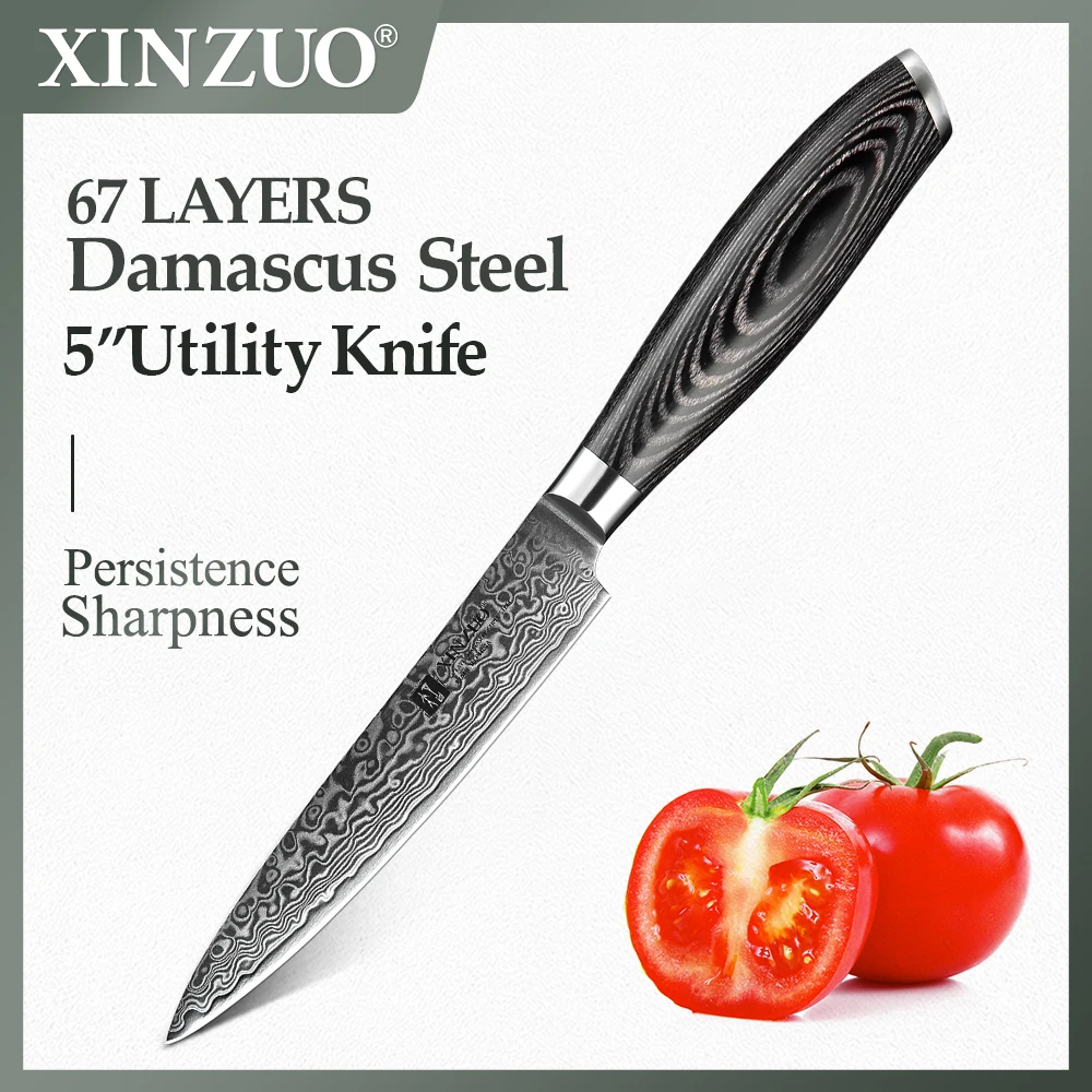 

XINZUO 5" Inch Utility Knife Japan Damascus VG10 Steel Kitchen Utensils Professional knives Cleaver Paring Fruit Cooking Cutter