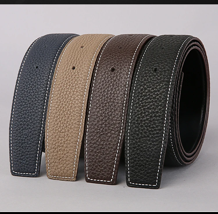 2022 WITHOUT BUCKLE gushuai men women 3.8cm belt same color line high quality cowskin genuine leather two sides free shipping