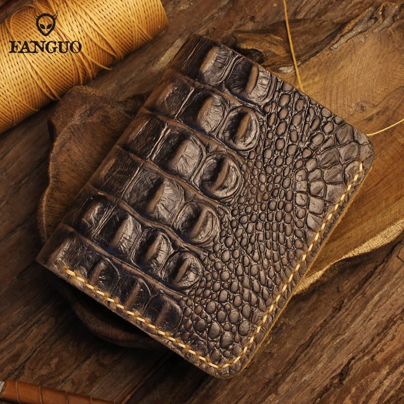 Retro Men\'s Alligator Pattern Wallet Handmade Genuine Leather Short Wallet With 6 Card Slots Fold Crocodile Design Male Purse