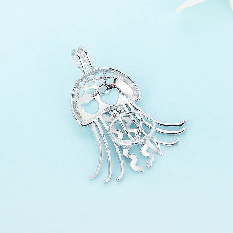 CLUCI Silver 925 Pearl Cage Pendant Cute Jellyfish  Pendant for Women Jewelry 925 Sterling Silver Pendant Pearl Locket SC151SB
