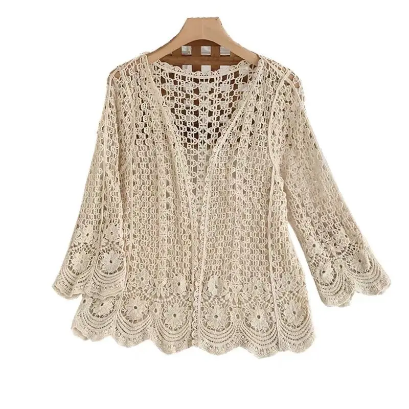 Spring and Autumn Women\'s Net Yarn Korean Temperament Casual New Cardigan Long Sleeve Lace Short Western Style All-match Top