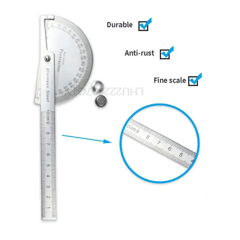 1 Pc Angle Ruler 180 Degree Protractor Metal Angle Finder Goniometer Stainless Steel Woodworking Tools Rotary Measuring Ruler