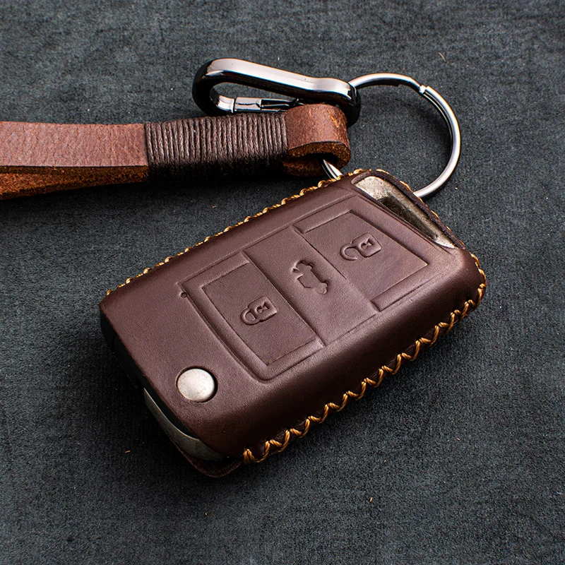 

1 PCS Genuine Leather Flip Remote Key Case Cover For Vw Golf7 MK7 For Skoda Octavia A7 Car Styling