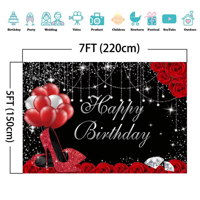 Glitter สีชมพู Happy วันเกิด Rose Gold เงาวันเกิดพื้นหลังสำหรับสาวบอลลูนทองแหวนผู้หญิง Portrait Photocall
