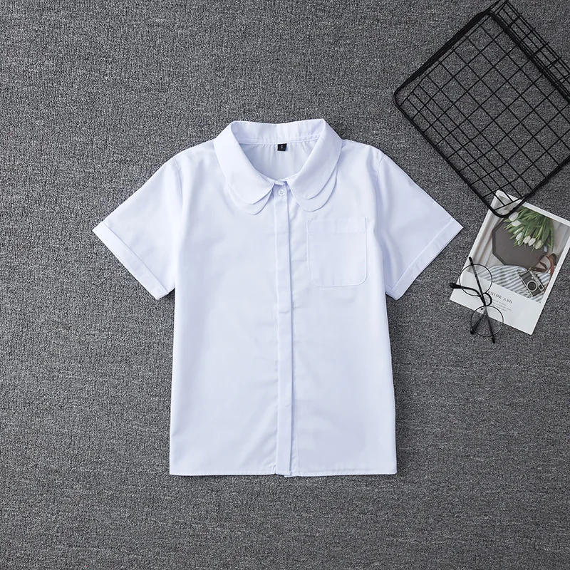 White Double Collar Cotton JK Uniform Short-sleeved Shirt Japanese School Uniform Women Business Work Uniforms Sailor Suit Tops