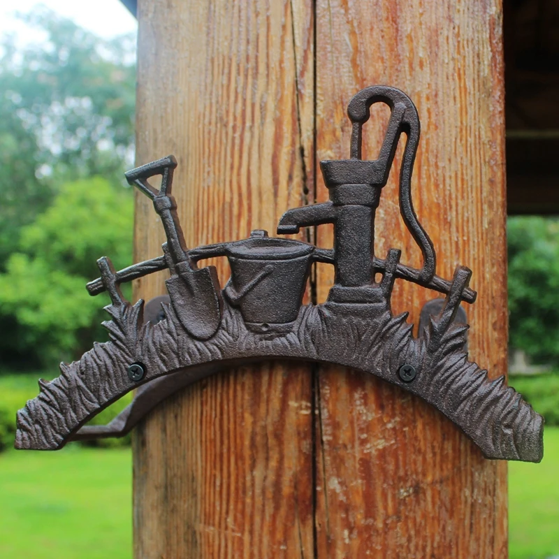 Cast Iron Wall Mounted Water Pipe Holder Rustic Water Pump Shovel Spade Design European Vintage Country Accent Home Garden Decor