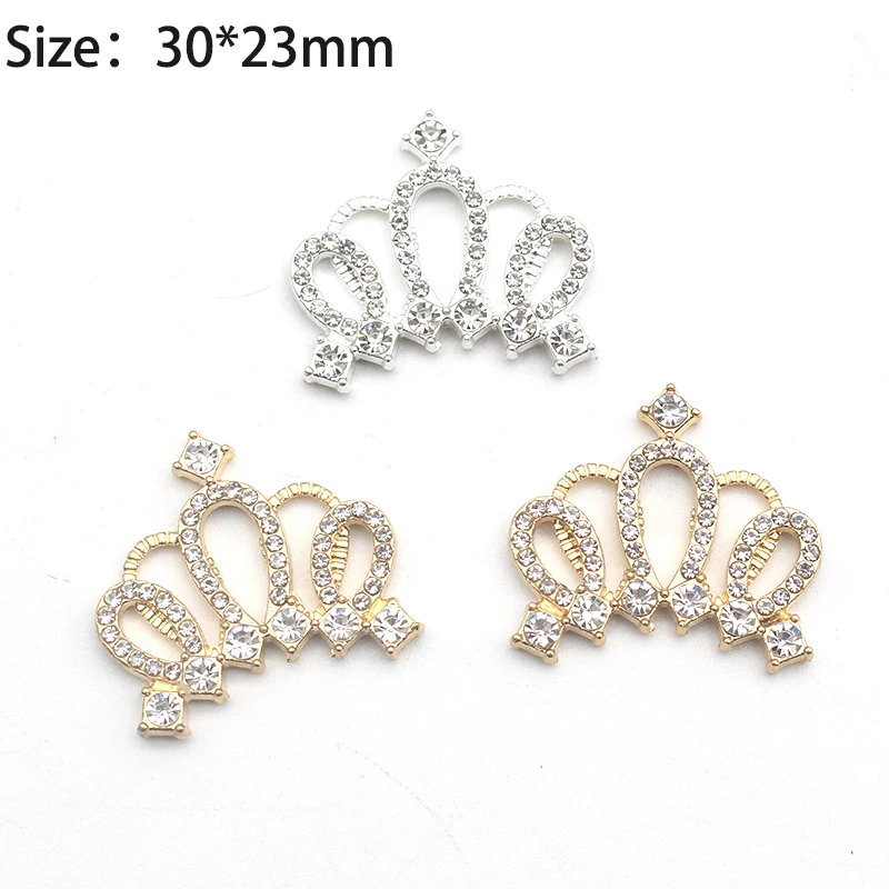 

New 10pcs 30*23mm Shiny Rhinestone Crown Alloy Buttons For Costume Decoration Beautiful Crystal Wedding Buttons