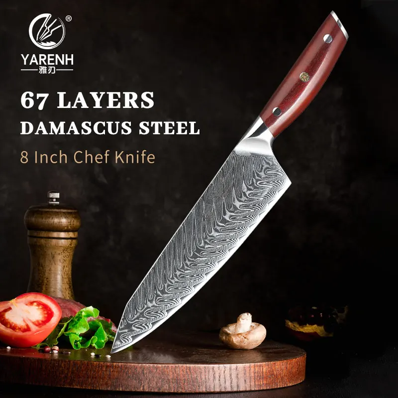 

YARENH 8 Inch Professional Chef Knife 67 Layers Japanese Damascus Kitchen Knife High Quality Cooking Tools With Rosewood Handle