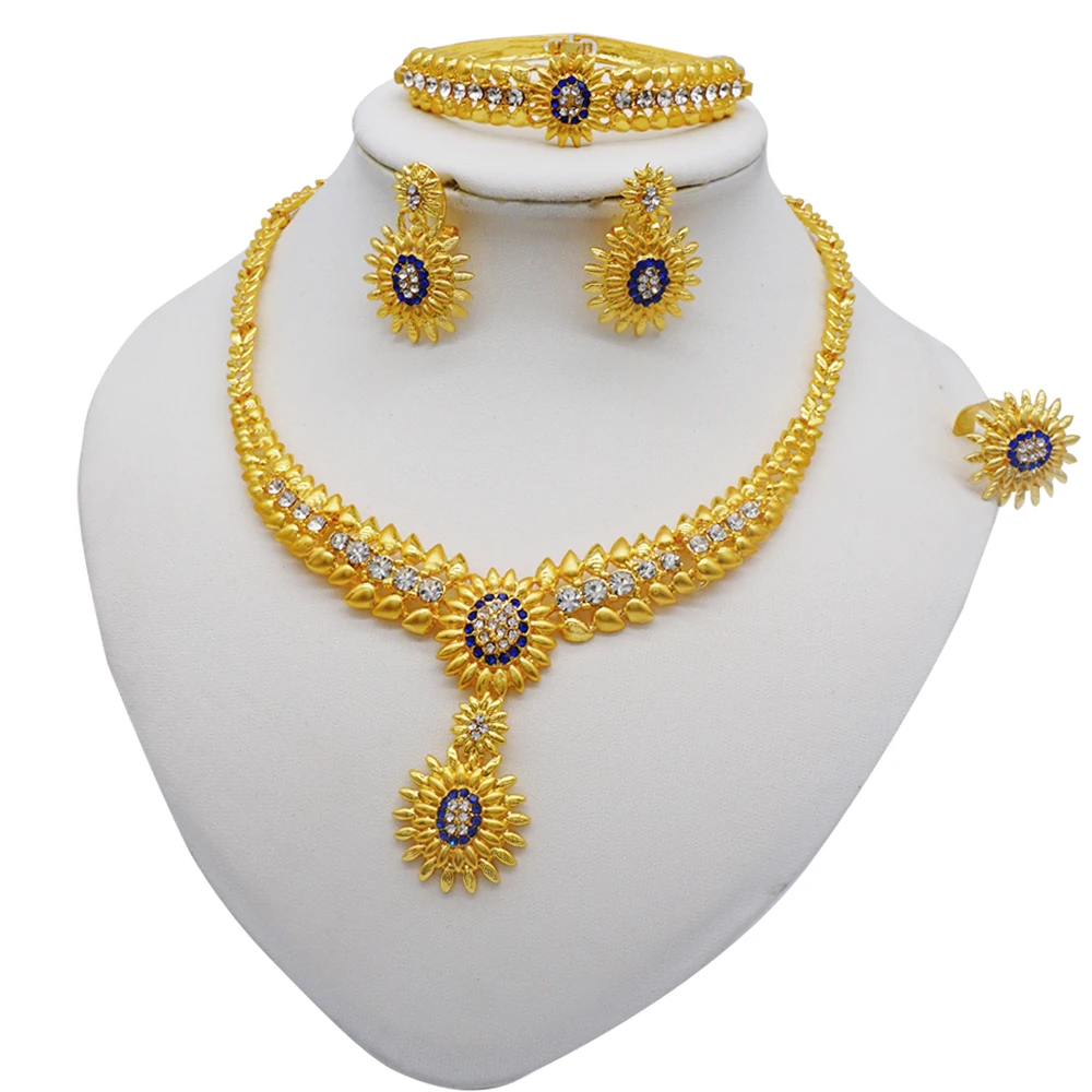 

Fashion Nigerian Indian Jewelry Woman Wedding African Beads Jewelry Set Gold Color Fashion Dubai Gold Color Bridal Gift