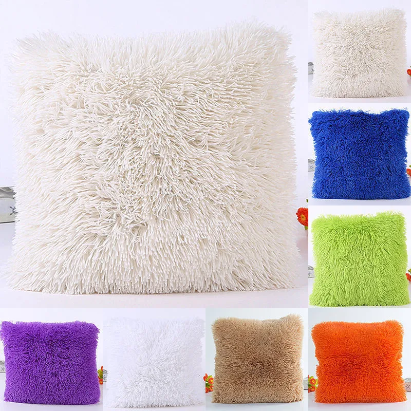 

Artificial Fur Cushion Cover Hairy Faux Plain Fluffy Soft Washable Pillow Case Single/double-faced plush decor 45