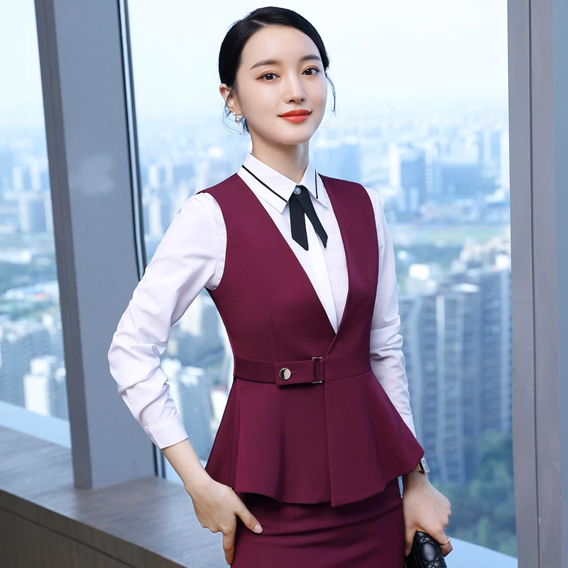 Naviu High Qualitty Fashion 2022 Women Suit Two Pieces Set Vest and Skirt Formal Uniform Office Wear