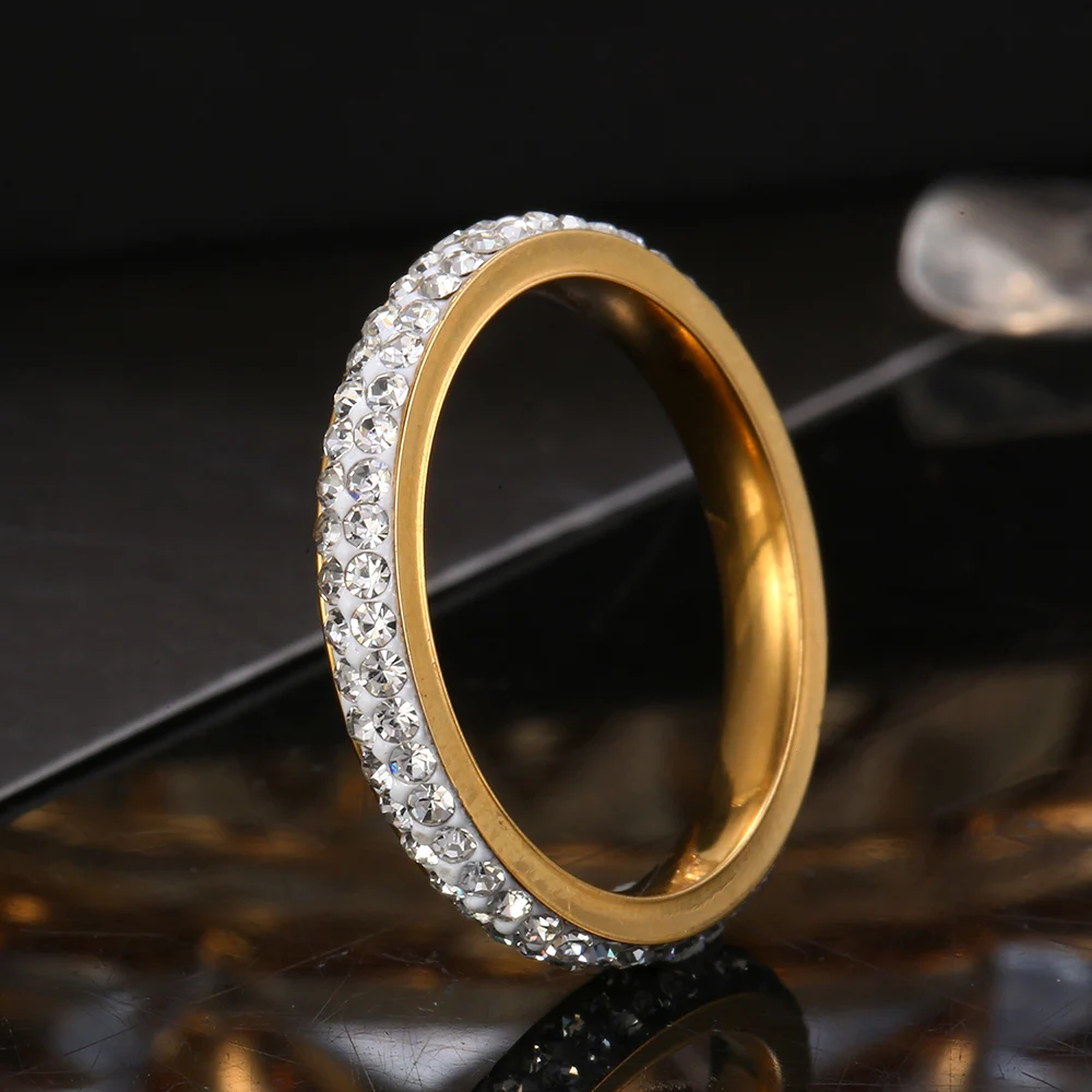 New Authentic Stainless Steel Female Finger Rings Gold Color Engagement Jewelry Women\'s Wedding Rings Party Gift 2019 3mm Width