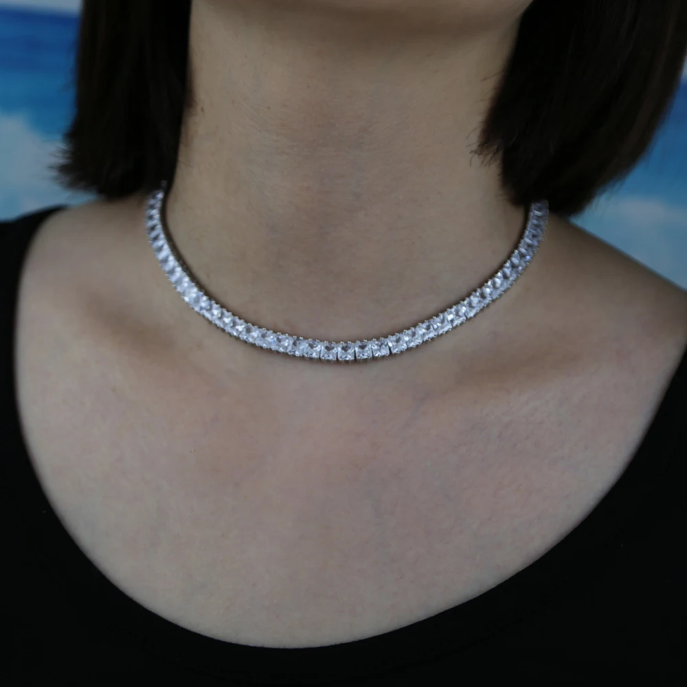 2025 مثلج خارج مربع زركون تشيكوسلوفاكيا تنس سلسلة المختنق قلادة الجملة سلسلة نسائية قلادة مجوهرات لمجوهرات الهيب هوب