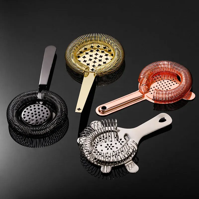 Stainless Steel Cocktail Strainer, Ice Filter, Spring Julep Shakers, King Black Rose Gold Bronze Tools, Bar Accessories