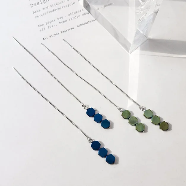 

925 Silver Ear Nail Korean Version Of Fashion Simple Ear Line For Women Long Fashionable Earrings Hexagonal Silver Earring