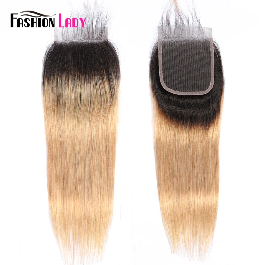 Human Hair Closure 4x4 Brazilian Hair T1b/27 Ombre Straight  Closure 100% Human Hair Remy Closure Pre Plucked With Bady hair